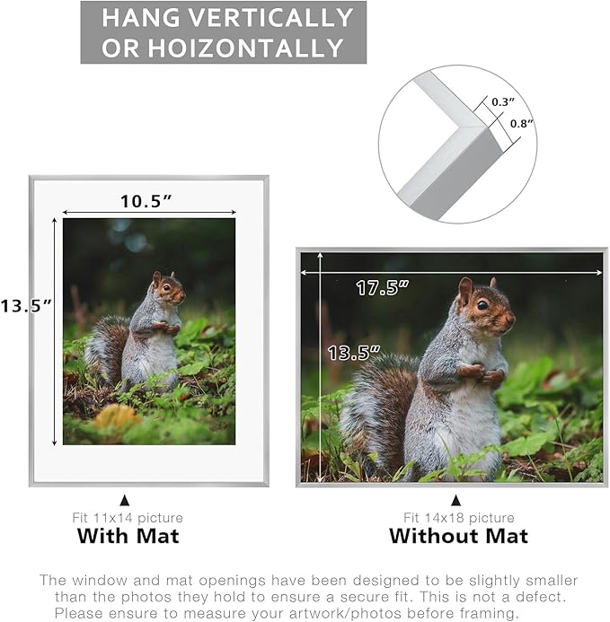 Golden State Art 14x18 Picture Frame 3 Pack - Aluminum Frames with 11x14 Removable Mats & Real Glass, Display 14x18 Posters or 11x14 Photos - Silver Gallery Wall Frames for Home Office Decor