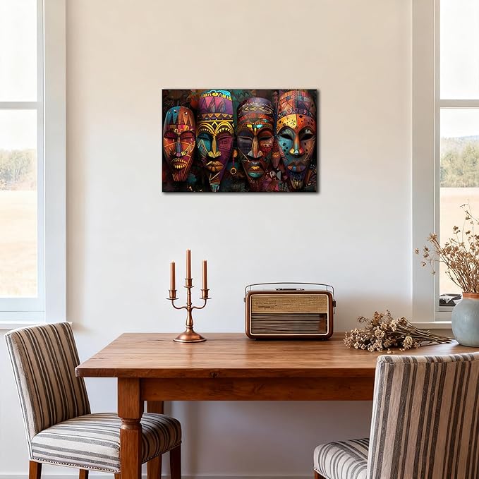 SWQYLB African Mask Wall Art Vintage Traditional Tribal Ethnic Mask Pictures Prints Abstract Africa Culture Artwork African Art Wall Decor Framed (28.00" x 42.00")