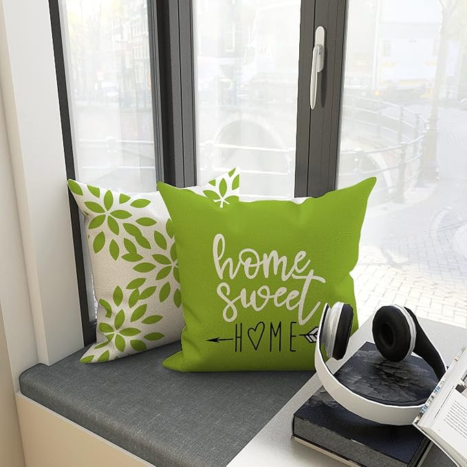 YCOLL Pillow Covers 16x16 Set of 4, Modern Sofa Throw Pillow Cover, Decorative Outdoor Linen Fabric Pillow Case for Couch Bed Car, Sage Green