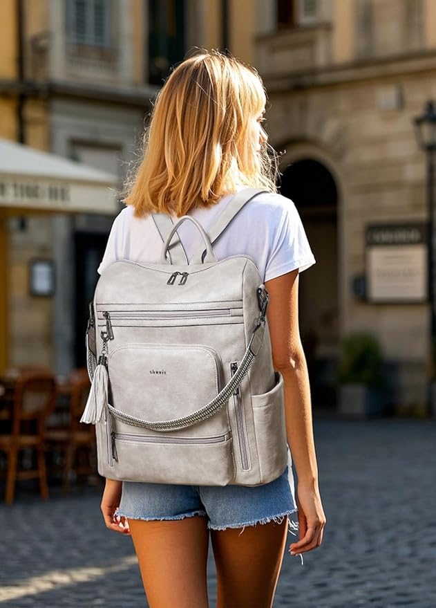Shrrie Vegan Leather Laptop Backpack for Women 15.6 inch Work Backpack Fashion Travel Backpack Purse for Business College