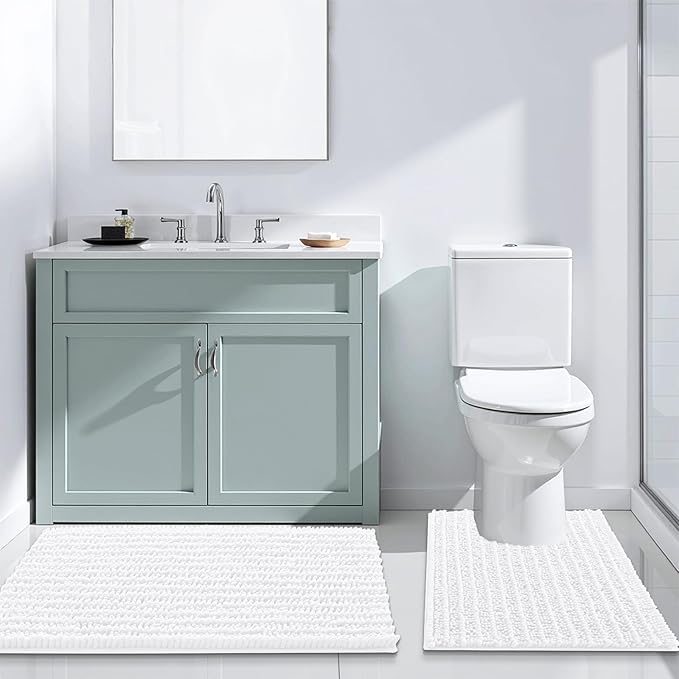 Arotive Luxury Chenille Bathroom Rug Mat, Extra Soft Thick Absorbent Shaggy Bath Rugs, Non-Slip Machine Wash Dry, Plush Bath Mats for Bathroom, Shower and Tub, 45x27, White