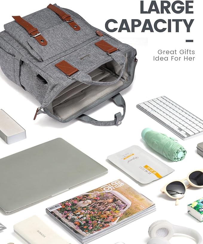 LOVEVOOK Laptop Backpack for Women Work Travel Commuter Teacher Backpack Business Computer Bag Doctor Nurse Bags College Backpack Purse, 17 Inch, Grey-brown