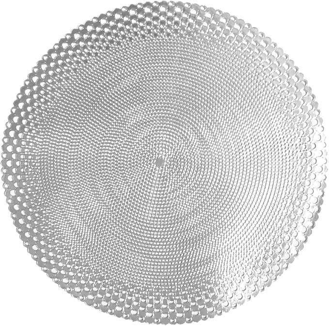 Vinyl Round Placemats Set of 4 - Non Slip Place Mats Ideal for Indoor and Outdoor Dining Table - Washable and Heat Resistant Table Mat for Kitchen Tables (Vincent Silver)