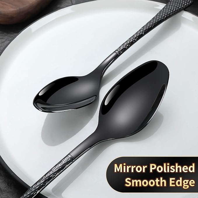 Hammered Black Silverware Set,20 Piece Modern Flatware Set Service for 4,Mirror Polished Stainless Steel Cutlery Set Utensil Set Tableware Set,Kitchen Knives Forks Spoons Set,Dishwasher Safe