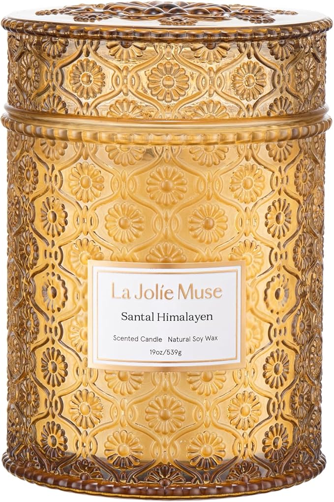 LA JOLIE MUSE Sandalwood Candle, 19 oz Wood Wicked Large Candles for Home Scented, Scented Candle Gifts for Men&Women, Long Burning Glass Jar Candles, Santal Himalayen