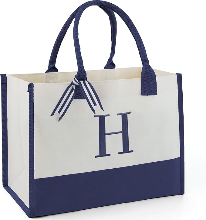 BeeGreen Embroidery Monogram Initial Tote Bag for Women Teacher Mom Friend Personalized Gift for Birthday Beach Work Wedding