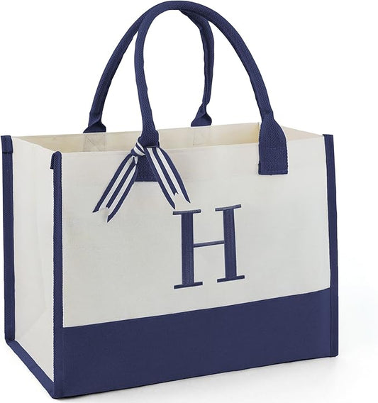 BeeGreen Embroidery Monogram Initial Tote Bag for Women Teacher Mom Friend Personalized Gift for Birthday Beach Work Wedding