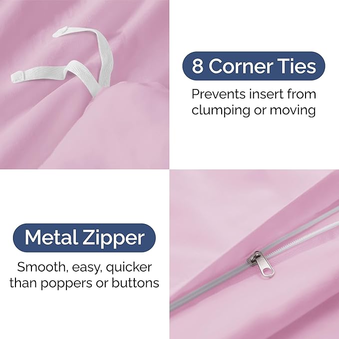 Duvet Cover Cal King Size Set - Extra Soft Cal King Size Duvet Cover 104 x 98 with 2 Pillow Shams - Hotel Luxury Easy Care and Fade Free w/Zipper Closures & Ties - Breathable Bedding Set (Light Pink)