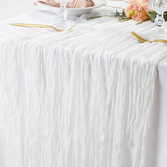 DOLOPL White Table Runner 10FT Cheesecloth Table Runner for Wedding Decorations Cheese ClothTable Runner for Bridal Shower Decorations Centerpiece Birthday Party Decoration