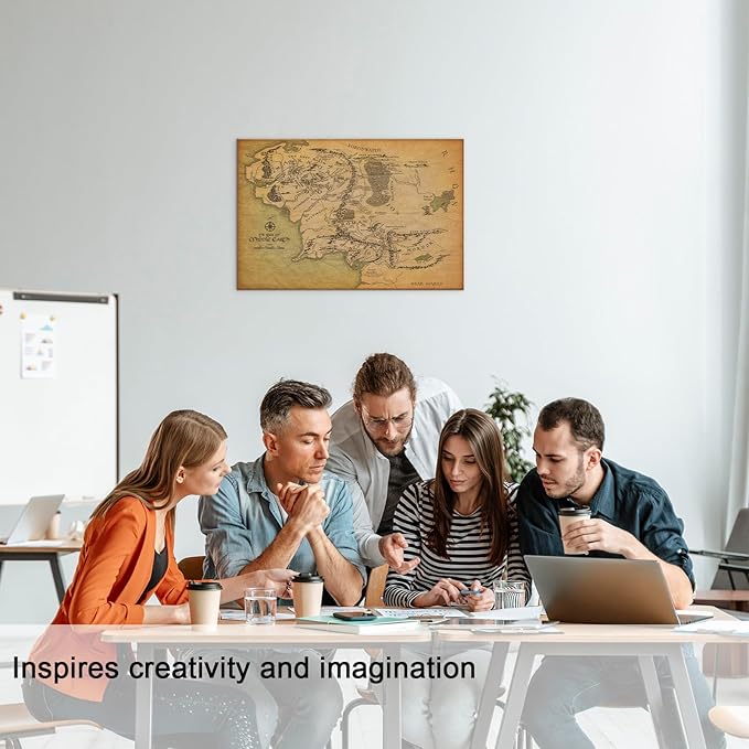 Middle Earth Map Wall Art Canvas Print - Fantasy Map of Middle Earth - 16''H x 24''W with Inner Wooden Frame - Lightweight & Easy to Hang - Perfect for Bedroom, Game Room Decor