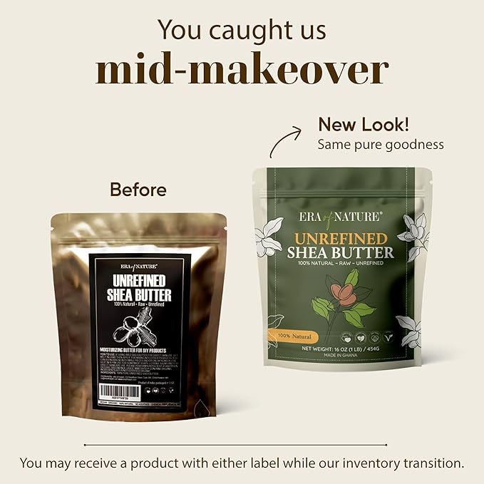 era of nature Organic Unrefined Raw African Ivory White Shea Butter 16oz - Moisturizing Raw Shea Butter Bar for Skin & Hair, DIY Lip Balm Base, Cream, Soap & Lotion Making Supplies Kit, Skincare