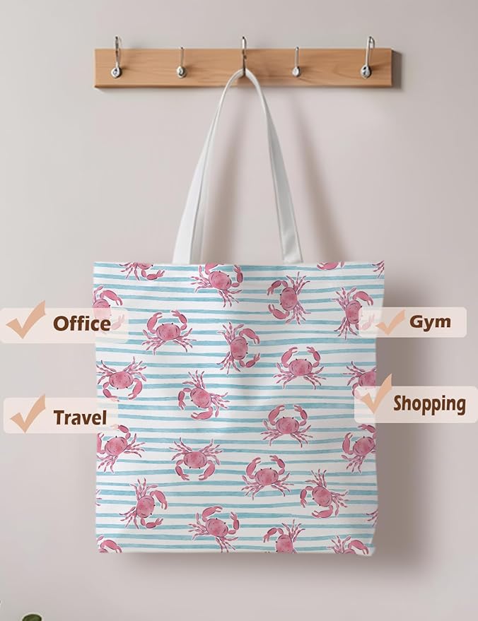 Beach Crab Tote Bag, Summer CrabsTote Bag for Women, Summer Crab Reusable Grocery Bags Shopping Bags