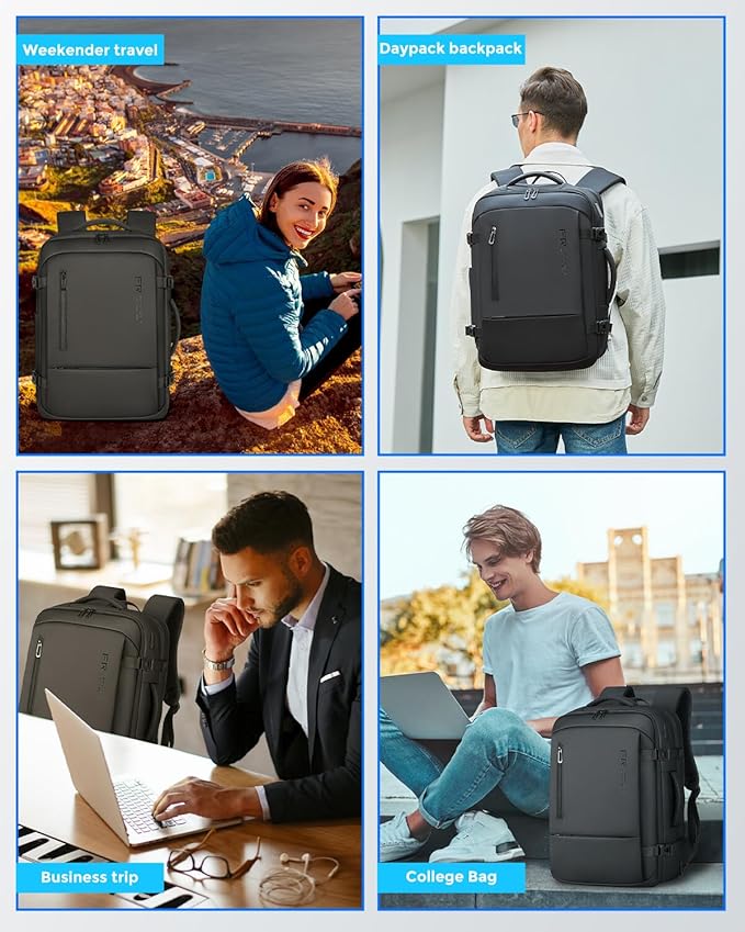 Travel Backpack for Men, Flight Approved Carry On Luggage Backpack with USB Port, Water Resistant Expandable Computer Daypack, 17.3 Inch Black Business Laptop Backpack for College/Work