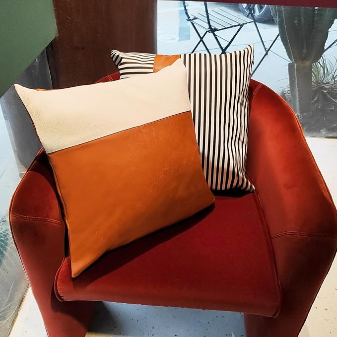 Faux Leather Throw Pillow Cover 18X18 Inch Set of 2 Brown Outdoor Modern Farmhouse Solid Decorative Pillow Covers for Room Couch Living Bedroom Bed Sofa