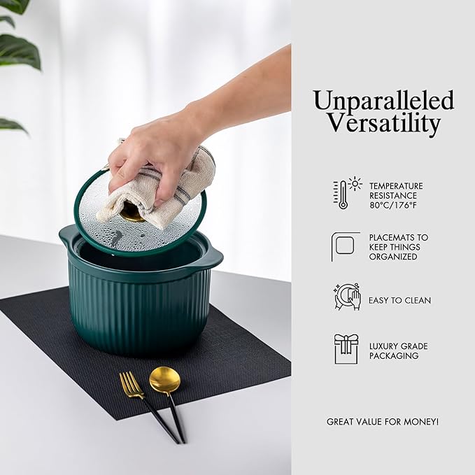 Placemats Set of 8 - Easy Clean Woven Vinyl Placemats for Dining Table, Indoor/Outdoor Place Mats, Washable PVC Table Mats（Black）