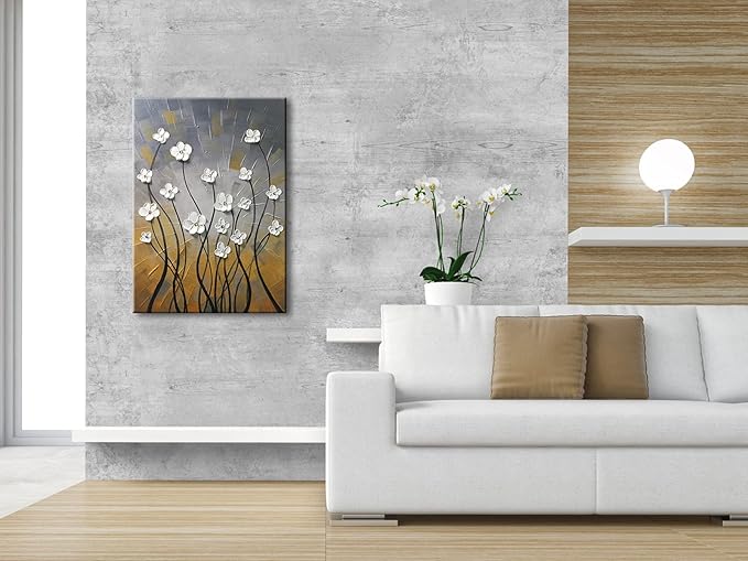 Wieco Art Morning Dancing 100% Hand Painted Floral Oil Paintings Canvas Wall Art Modern Stretched and Framed Grace Abstract Flowers Artwork Ready to Hang for Living Room Home Decorations Wall Decor