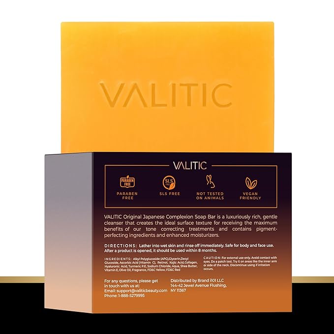 VALITIC Kojic Acid Vitamin C and Retinol Soap Bars with Turmeric for Dark Spot - Original Japanese Complex with Collagen, Hyaluronic Acid, Vitamin E (2-Pack) - with Soap Holder