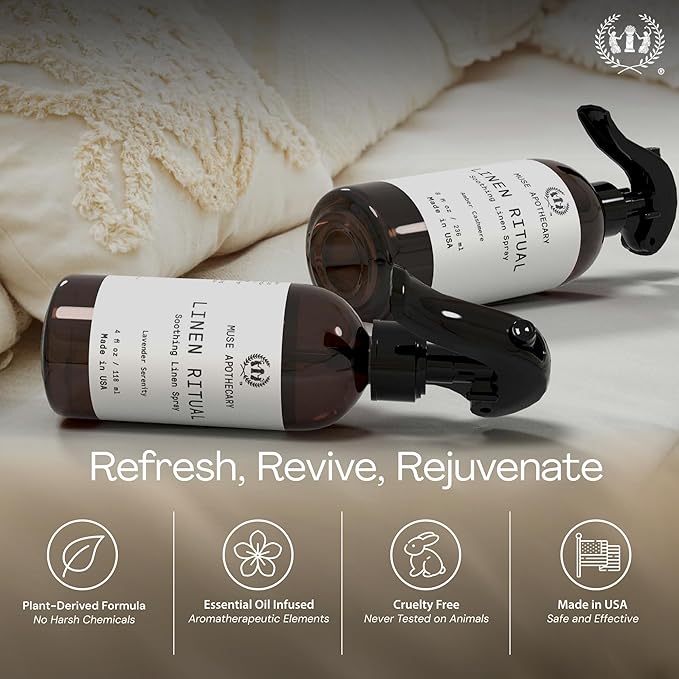 Muse Apothecary Linen Ritual - Aromatic, Soothing, and Relaxing Linen Spray for Bedding, Laundry and Fabric Spray Freshener - Infused with Aromatherapy Essential Oils - Lavender Serenity