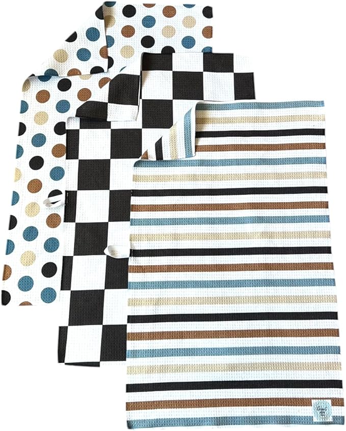 || 3 Pack Double Sided || Kitchen Towels || Dish Towels || Highly Absorbent || Hanging Loop || Dish Cloths || Modern || Designer Prints (Marigold/Mint)