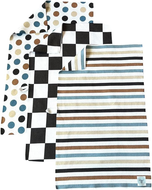 || 3 Pack Double Sided || Kitchen Towels || Dish Towels || Highly Absorbent || Hanging Loop || Dish Cloths || Modern || Designer Prints (Marigold/Mint)