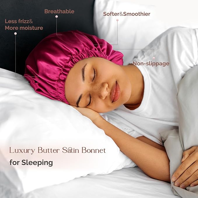 YANIBEST Adjustable Silk Bonnet Double Layer Satin Bonnet Hair Bonnet for Sleeping Bonnets for Women Hats Curly Natural Hair, Hot Pink