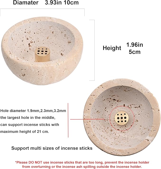 Incense Holder for Sticks and Cones - Handcrafted Limestone Incense Burner and Ash Catcher, Modern Stone Holder for Aromatherapy, Meditation, and Japanese Incense