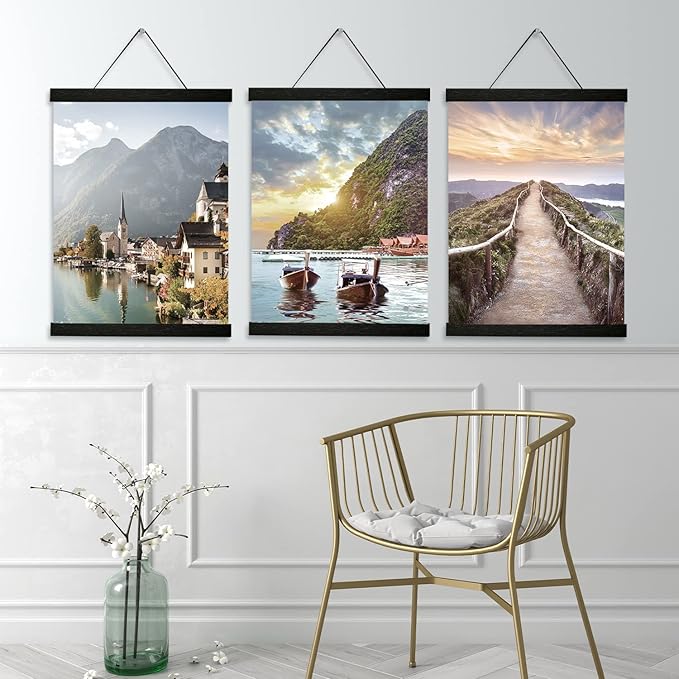 3 Pack Magnetic Poster Hanger Frame 16 inch Black- 16x24 16x22 16x20 Poster Frame for Wall Art Pictures Photos Prints Maps Diamond Art Painting