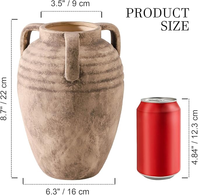 Ceramic Flower Vase Home Decor - 8.7" Farmhouse Flower Vases Rustic Vintage Aesthetic Modern for Table Living Room Kitchen Bedroom Decoration House Desk Decorative Accessories Gift (Retro)