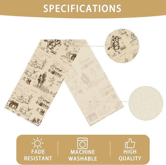 Cowboy Farm Table Runner Seasonal Spring Fall Kitchen Dining Linen Table Decoration for Indoor Outdoor Home Party Dinner 13x72 Inch
