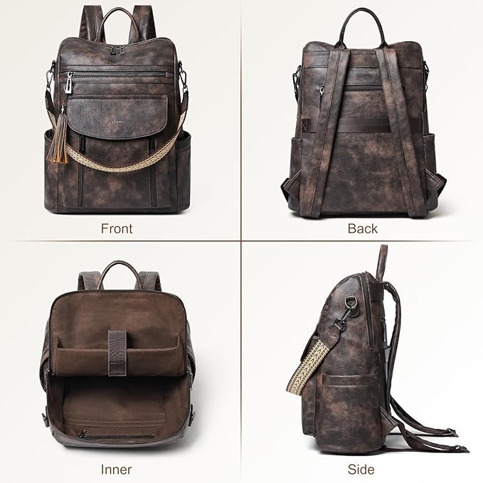 Shrrie Laptop Backpack for Women 15.6 inch,Travel Leather Backpack Purse Nurse Teacher Carry on Backpack Computer Bag,Professional Water-Resistant College Business Work Casual Daypack,Two-toned Coffee