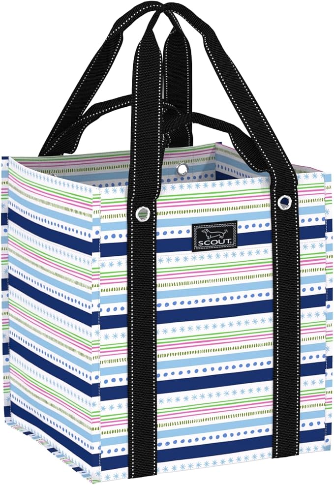 SCOUT Bagette Market Tote - Large Reusable Grocery Bag with Burst-Proof Bottom, Two Sets of Straps, Double Capacity, Folds Flat to Store