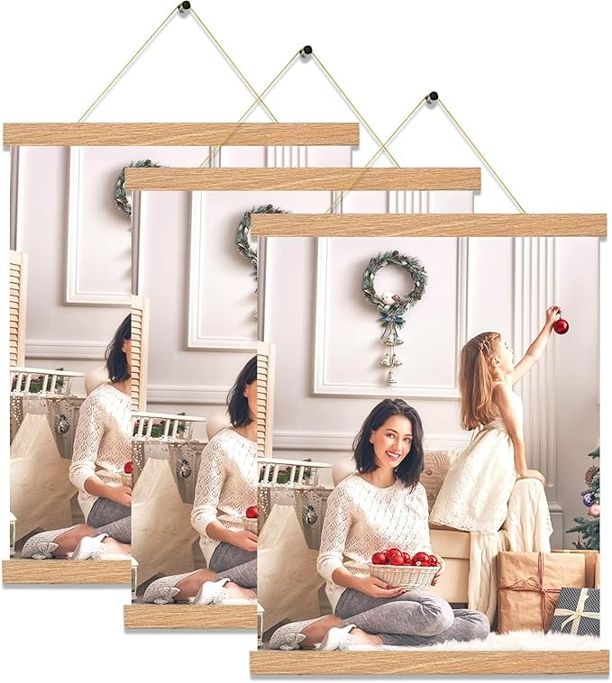 3 Pack Magnetic Poster Hanger Frame 20 Inch Pine Color,20x24 20x30 20x28 Poster Frame Wood Magnet Frames Hangers for Photos Pictures Prints Maps Scrolls Canvas Artwork Diamond Art Painting