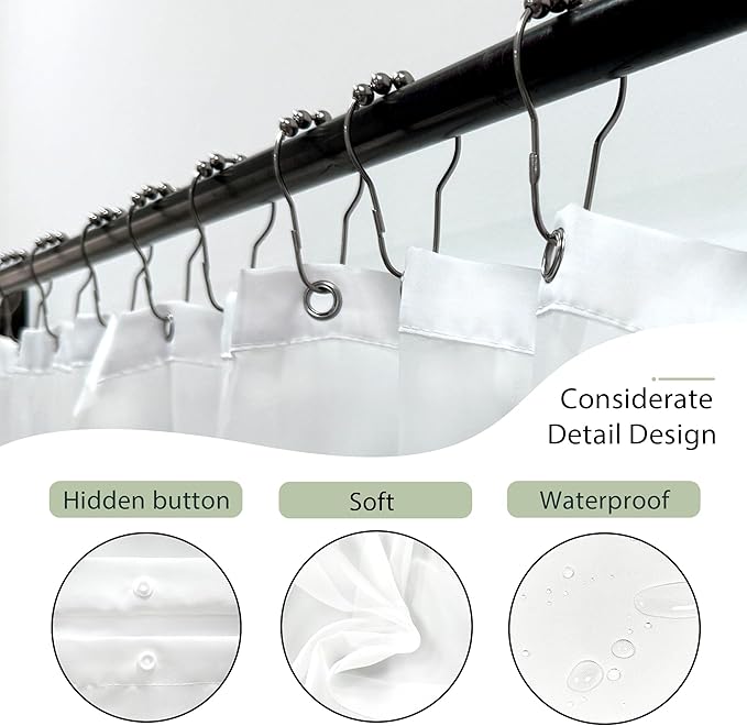 Sage Green Boho Shower Curtain with Snap in Liner Modern Mid Century Abstract Minimalist Gold Leaves Plant Sun Geometric Arch 72Wx72H Bathroom Decor Bath Curtain Fabric Polyester 12 Pack Hooks