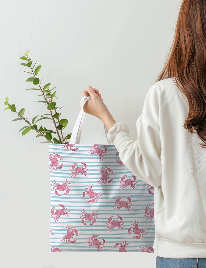 Beach Crab Tote Bag, Summer CrabsTote Bag for Women, Summer Crab Reusable Grocery Bags Shopping Bags