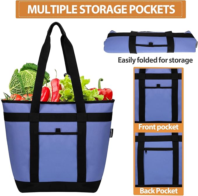 Insulated Cooler Bag, Reusable Grocery Bags for Hot/Cold Food, Thermal Food Delivery Bag for Beach, Travel, Picnics