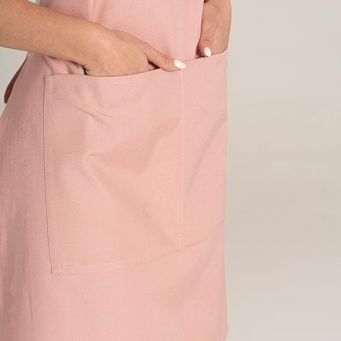 TOSHE Kitchen Apron Waterdrop Resistant Cotton Apron with adjustable Aprons for Women with Pockets 10 Color option Cooking Powder Pink Apron (Powder Pink)