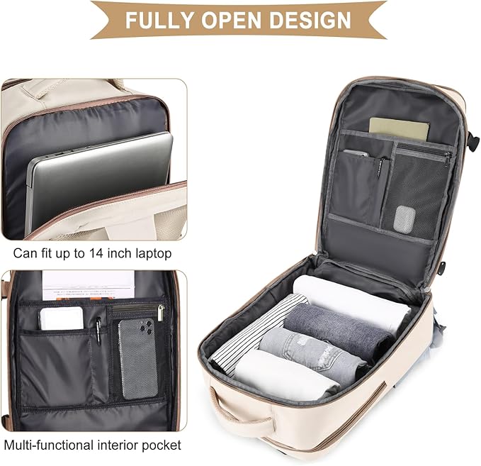 coowoz Travel Backpack For Women Men,Carry On Backpack,Hiking Backpack Outdoor Sports Rucksack Casual Daypack travel essentials(Beige Brown)