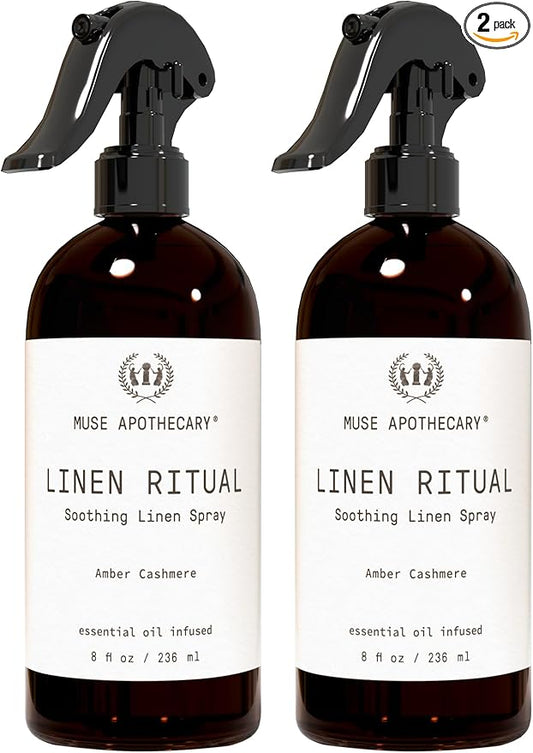 Muse Apothecary Linen Ritual - Aromatic, Soothing, and Relaxing Linen Mist, Laundry and Fabric Spray - Infused with Aromatherapy Essential Oils - 8 oz, Amber Cashmere, 2 Pack