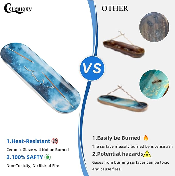 Incense Holder for Sticks, Ceramic Incense Burner with 60 Incense Sticks for Sage Palo Santo, Heat-Resistant Insence-Stick Holder for Backflow Incense Cones Meditation Yoga Spa Room Decor