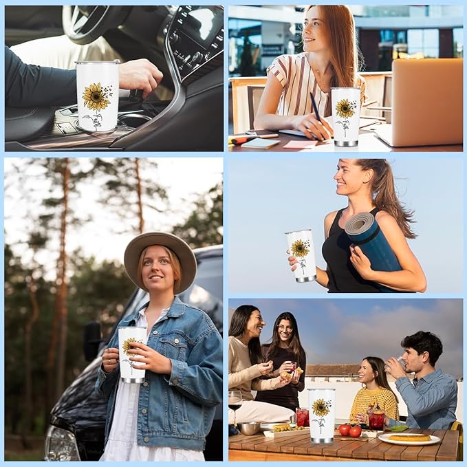 Sunflower Gifts for Women Tumbler, Positive Butterfly Christian Gifts Birthday Christmas, Faith Religious Gifts Coffee Mug Stainless Steel Vacuum Insulated Double Wall Travel Cup with Lid，20oz