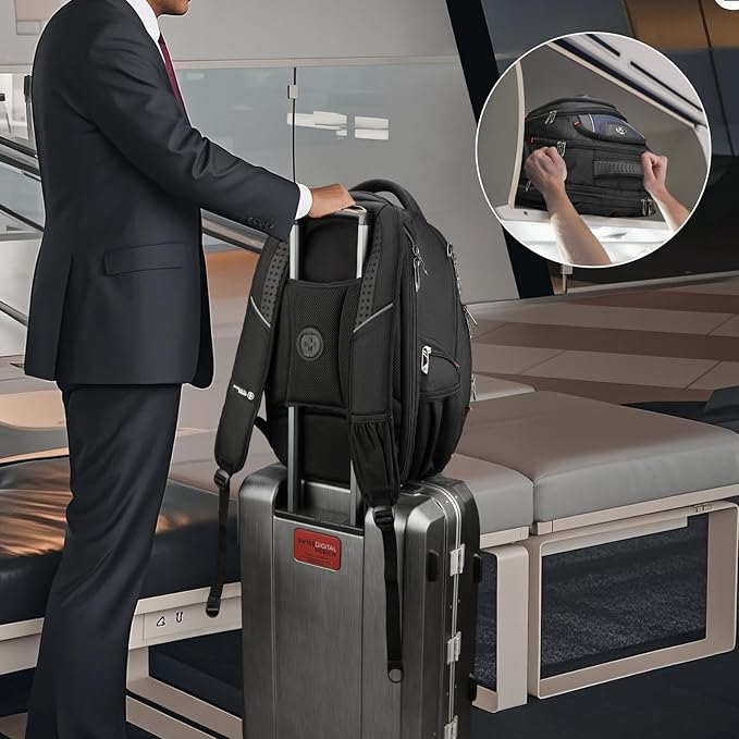 Swissdigital Design Men's Laptop Backpack for Man，Large Capacity Business Travel Backpack Black/Blue