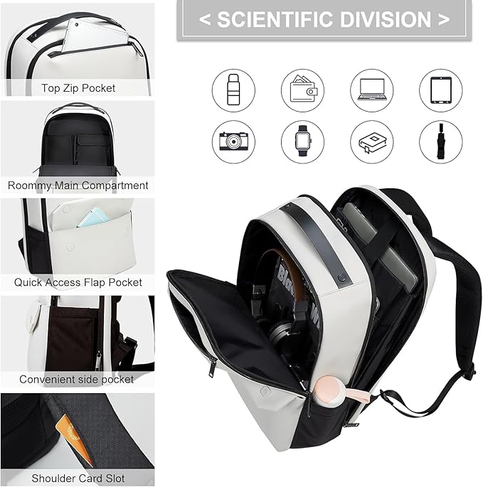 Hanke Carry on Backpack Toiletry Travel Laptop Backpack for Men & Women, Durable Rucksack Weekender Bag Daypack(Salt White)