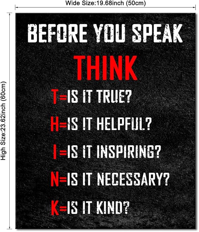 Pyradecor Large Motivational Think Before You Speak Classroom Positive Quotes Inspirational Poster Canvas Prints Wall Art for Office Living Room Home Decorations