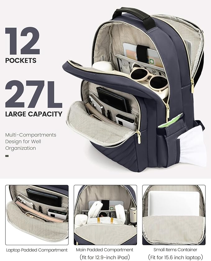 LOVEVOOK Laptop Backpack Purse for Women, Work Travel Computer Bags, College School Backpack for Student Girl, Quilted Casual Daypack with USB Port, Fit 15.6 Inch Laptop, Dark Grey