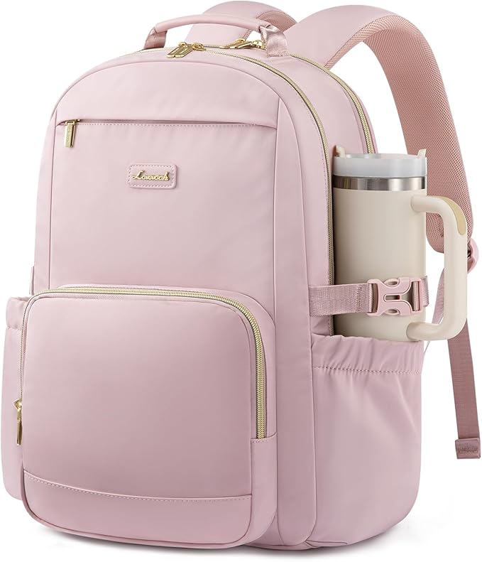 LOVEVOOK Laptop Backpack for Women with Pouch Pocket for Large Capacity Cup,18 Inch Teacher Nurse College Work Backpack Purse,Waterproof Laptop Bag Computer Carry on Back Pack for Travel, Light Pink