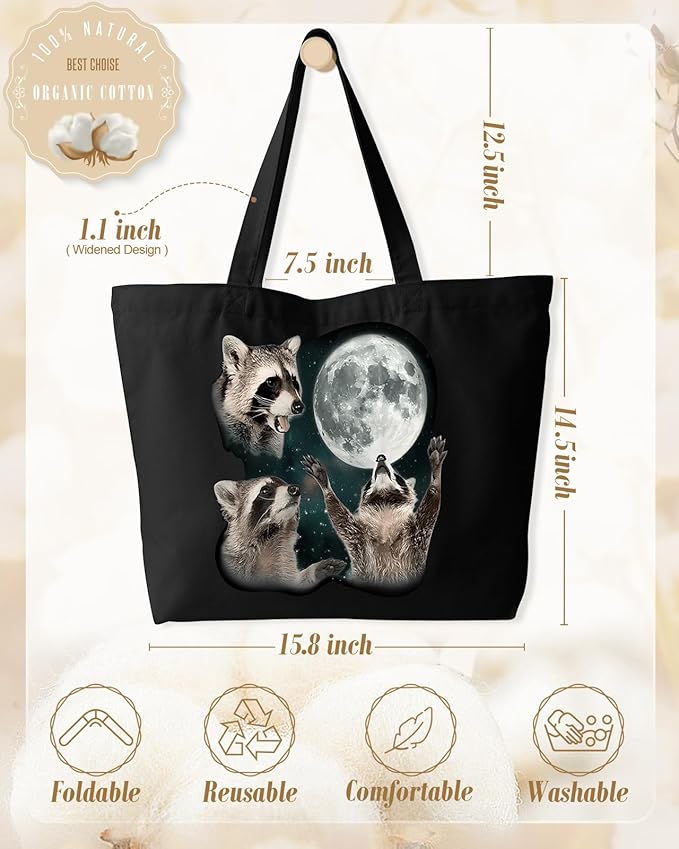 Large Tote Bag for Women - Canvas Tote Bag with Zipper Aesthetic Reusable Shoulder Bag for Gym, Travel, Work