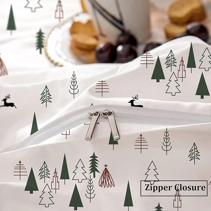 eBeddy Linens Luxury Printed Duvet Cover Set Twin/Twin XL Size 68x90 Inch Certified Egyptian Cotton Soft and Lightweight 3 Pieces Duvet Cover Set Zipper Closure & Corner Ties, Christmas Print