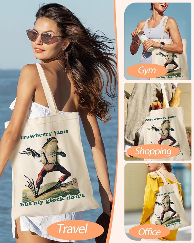 Canvas Tote Bag with Pocket - Aesthetic Cute Canvas Bag for Women Shoulder Totes for Shopping, Work, Gym