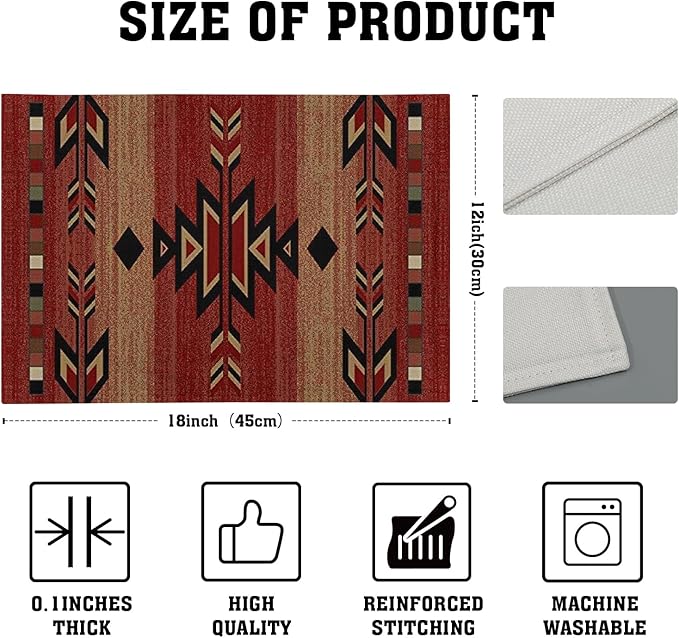 Giwawa Southwestern Placemats Set of 4 Rusty Red Tribal Geometric Decorative Table Mat Antique Native American Heat Resistant Washable Place Mats 12x18Inch for Dining Kitchen Farmhouse Decor