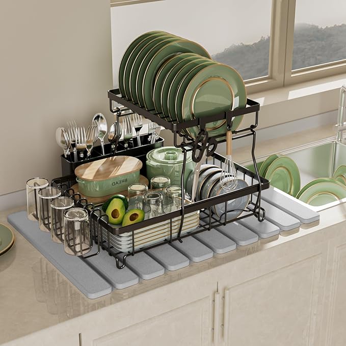 Foldable Stone Bath Mat, Quick Dry Stone Drying Mats for Bathroom, Super Absorbent Rollable Bath Mat, Non Slip, Large Diatomaceous Earth Dish Drying Mats for Kitchen Counter, 23.5 x 15.4in